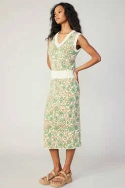 Knitwear|Sweaters-Current Air Floral Sweater Vest GREENMLT