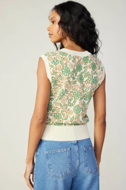 Knitwear|Sweaters-Current Air Floral Sweater Vest GREENMLT