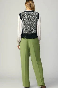 Sweaters-Current Air Floral Tassel Sweater Vest BLACK