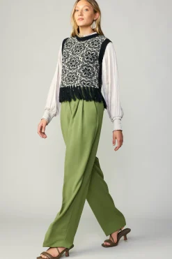 Sweaters-Current Air Floral Tassel Sweater Vest BLACK