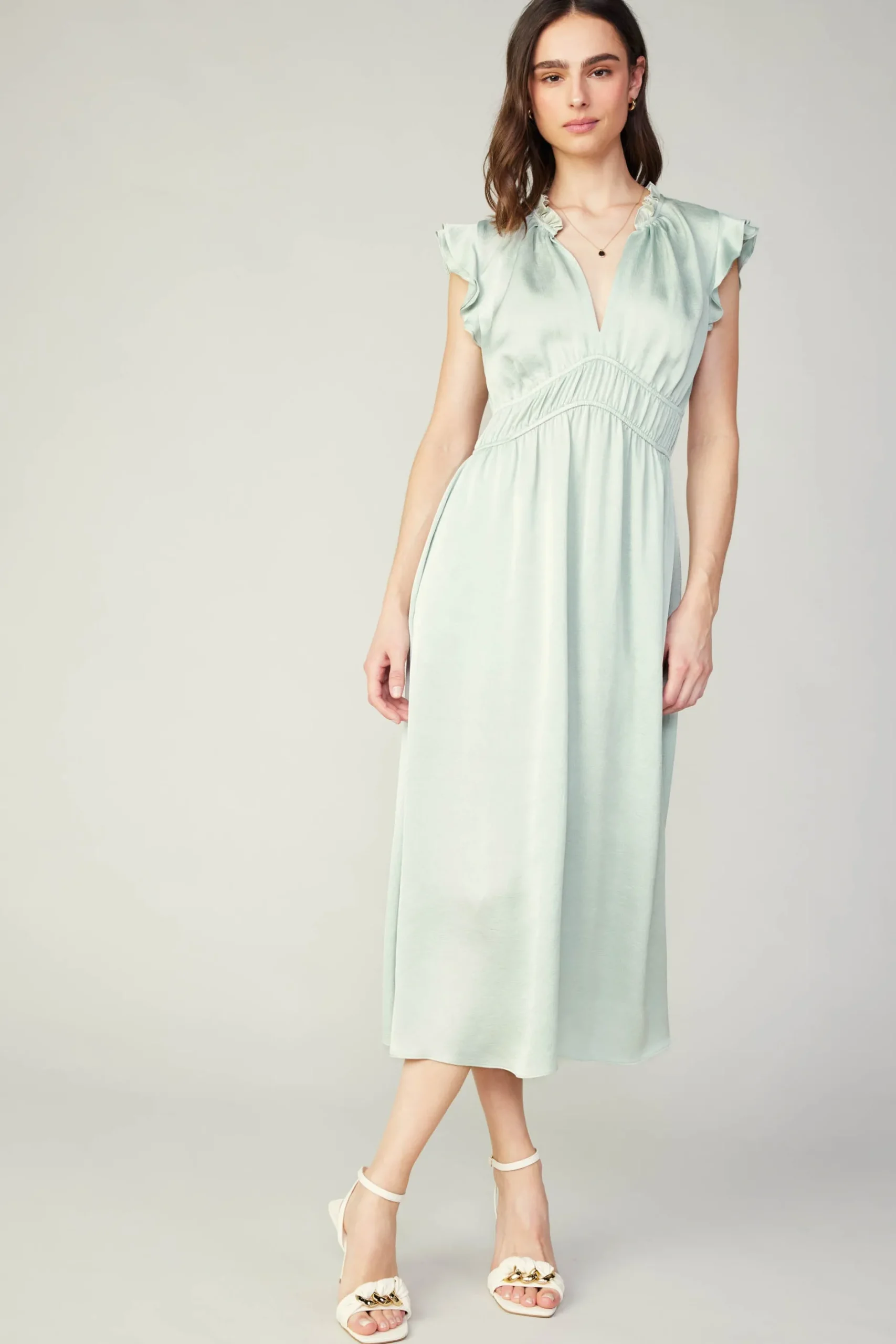 Midi Dresses-Current Air Florence Ruffled Midi Dress SILVERSAGE