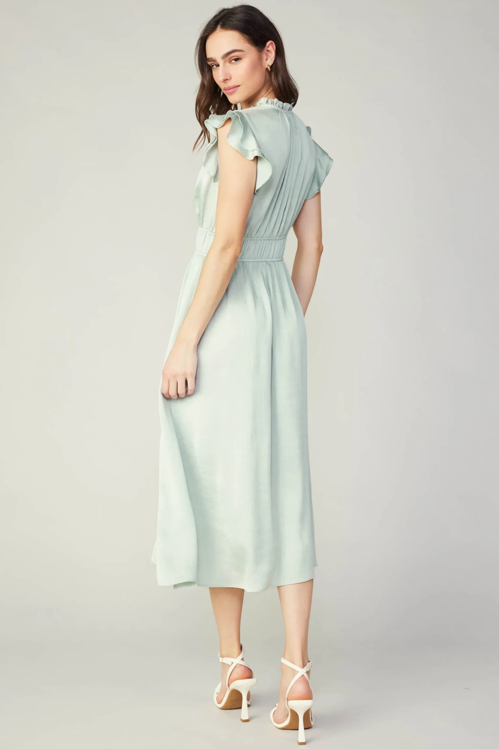 Midi Dresses-Current Air Florence Ruffled Midi Dress SILVERSAGE