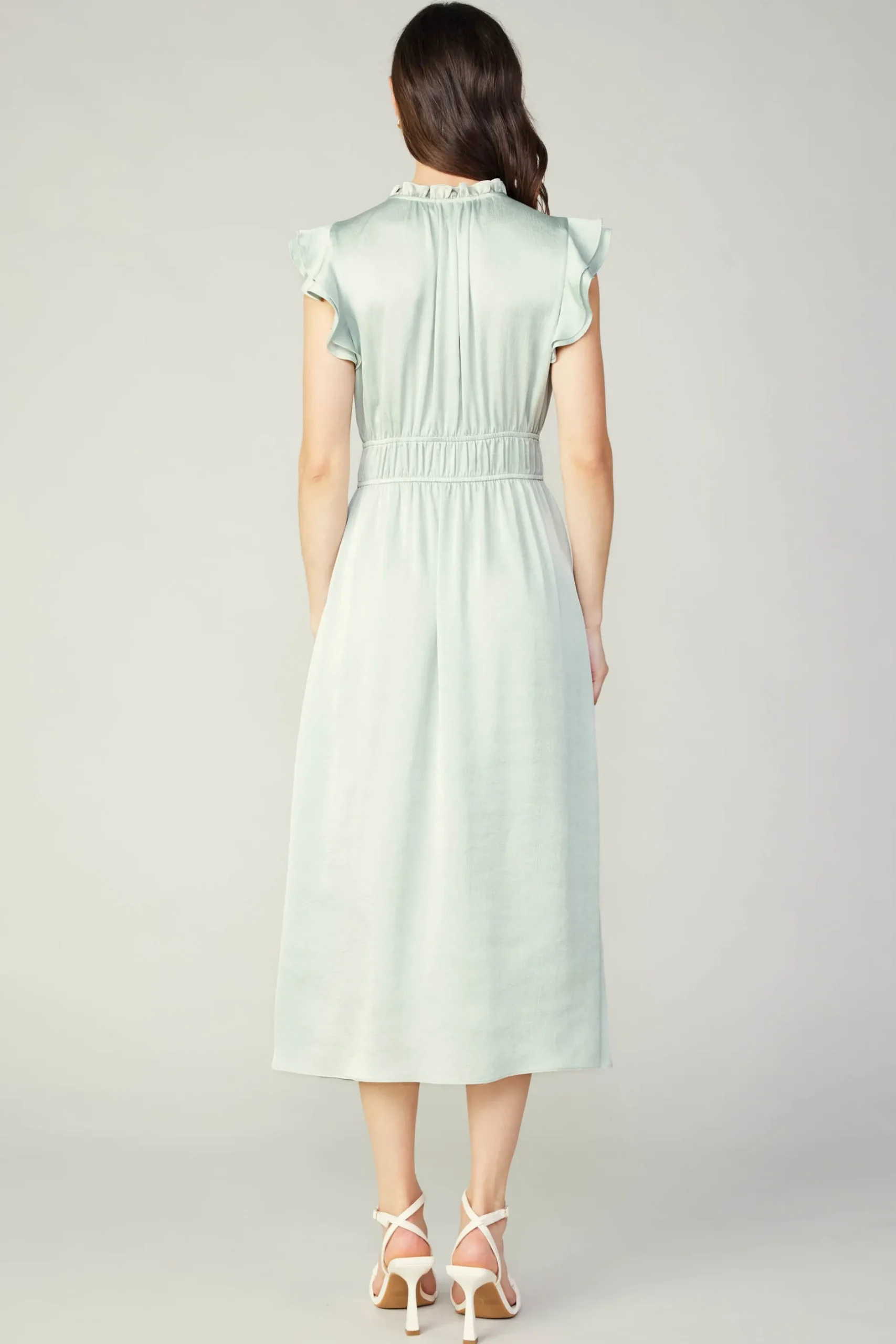 Midi Dresses-Current Air Florence Ruffled Midi Dress SILVERSAGE