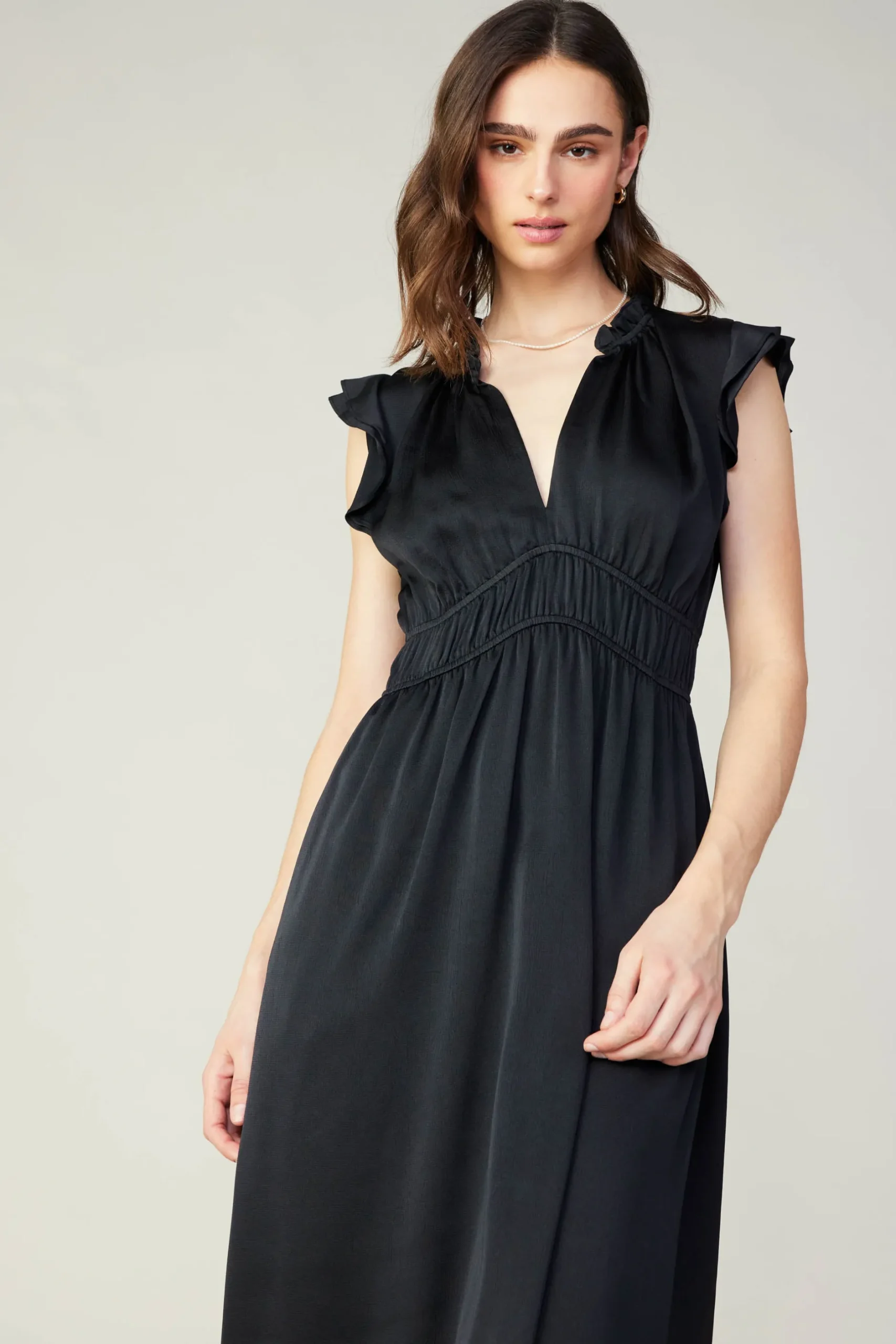 Midi Dresses-Current Air Florence Ruffled Midi Dress BLACK