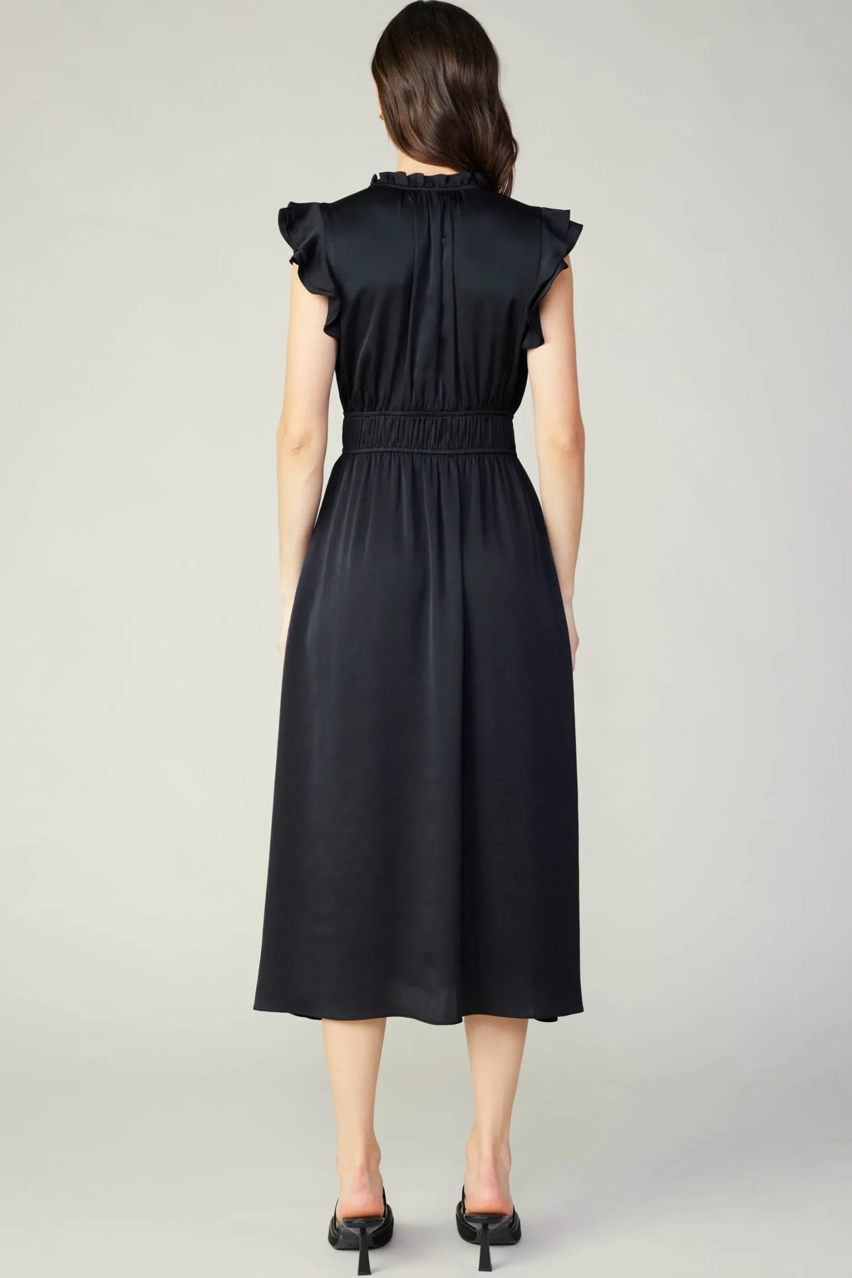 Midi Dresses-Current Air Florence Ruffled Midi Dress BLACK