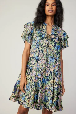 Mini Dresses-Current Air Flutter Sleeve Floral Print Dress FLORALMLT