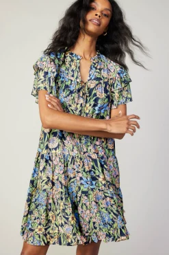 Mini Dresses-Current Air Flutter Sleeve Floral Print Dress FLORALMLT