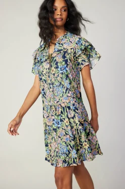 Mini Dresses-Current Air Flutter Sleeve Floral Print Dress FLORALMLT