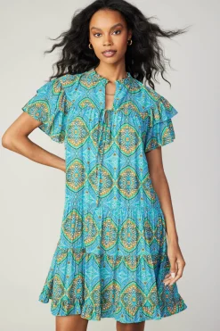 Mini Dresses-Current Air Flutter Sleeve Geo Print Dress BLUE