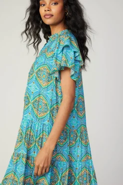 Mini Dresses-Current Air Flutter Sleeve Geo Print Dress BLUE
