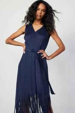 Midi Dresses-Current Air Fringe Skirt Midi Dress NAVY
