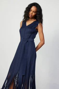 Midi Dresses-Current Air Fringe Skirt Midi Dress NAVY