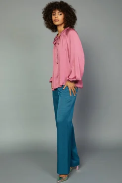 Long Sleeve Tops-Current Air Gathered Bow Tie Blouse MULBERRY