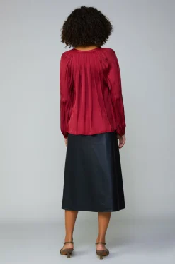 Long Sleeve Tops-Current Air Gathered Splitneck Blouse RUBY