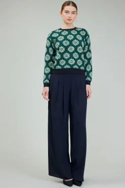 Knitwear|Long Sleeve Tops-Current Air Geo Floral Pullover Sweater GREENMLT