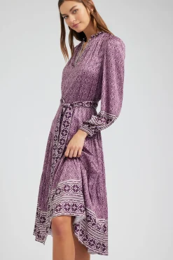 Maxi Dresses|Midi Dresses-Current Air Geo Printed Belted Midi Dress PURPLEMLT