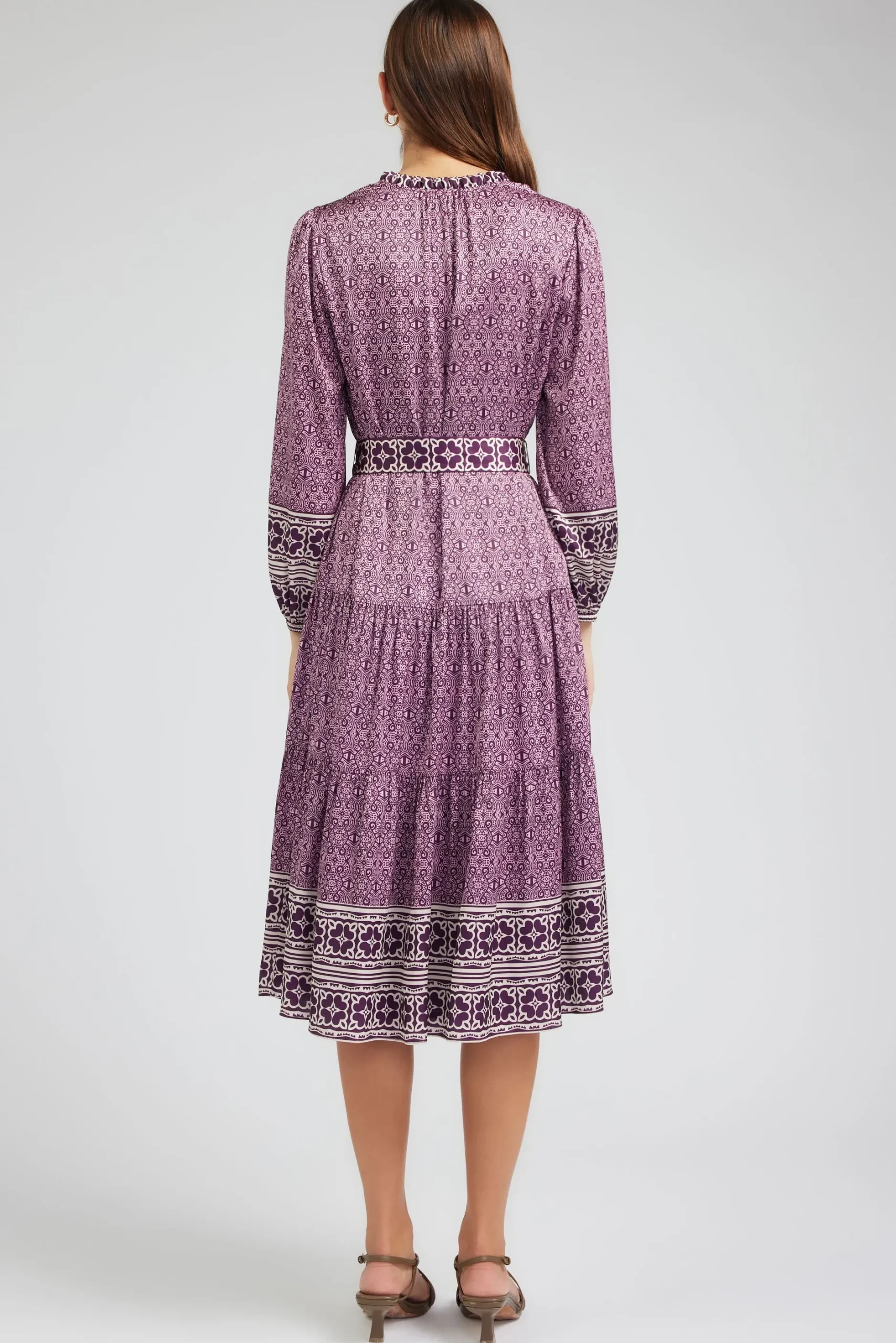 Maxi Dresses|Midi Dresses-Current Air Geo Printed Belted Midi Dress PURPLEMLT