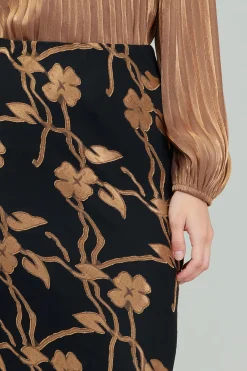 Skirts-Current Air Gold Floral Midi Skirt BLACKGOLD