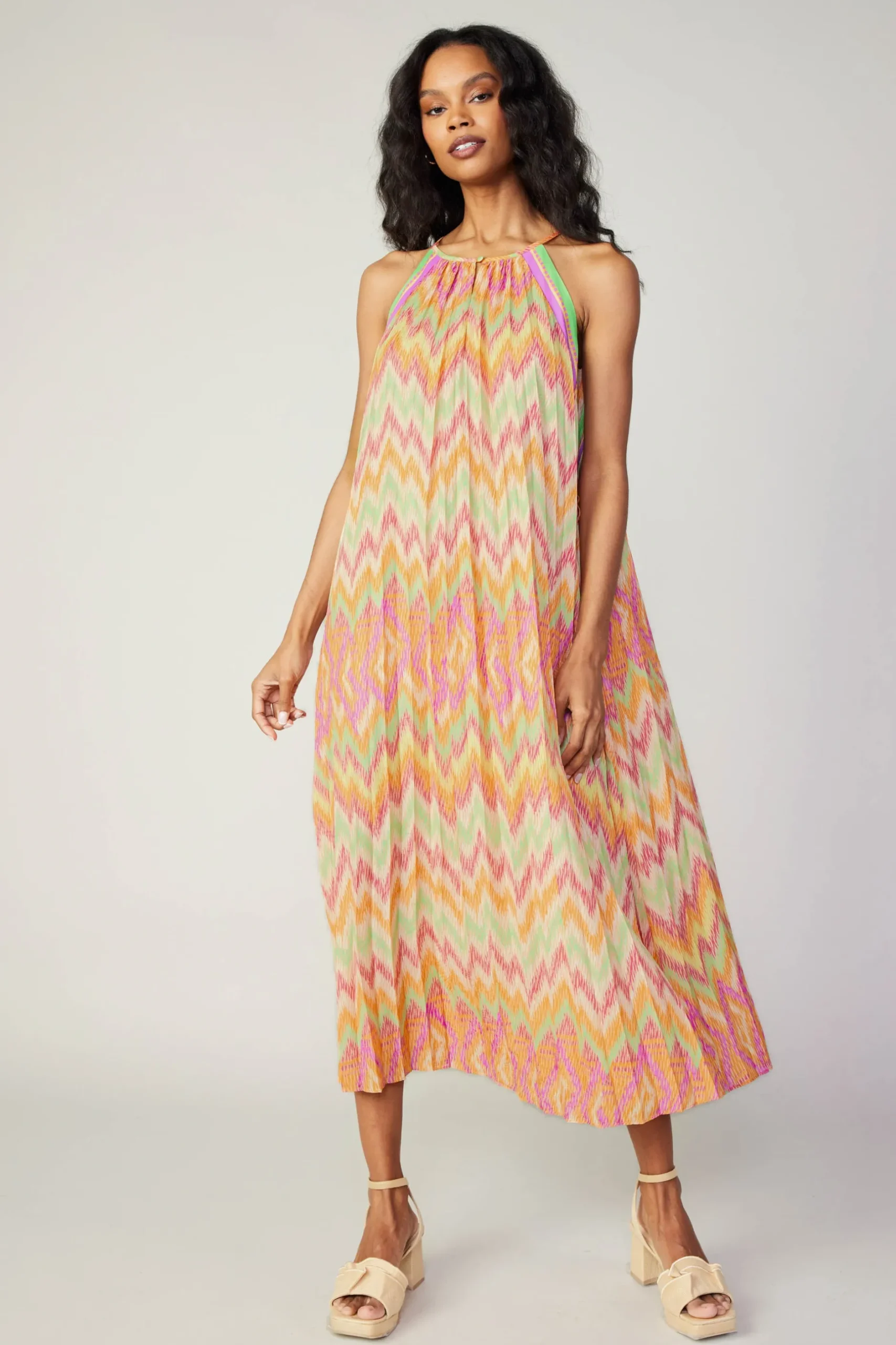 Midi Dresses-Current Air Gradient Chevron Midi Dress ORANGEMLT