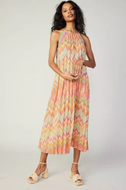 Midi Dresses-Current Air Gradient Chevron Midi Dress ORANGEMLT