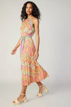Midi Dresses-Current Air Gradient Chevron Midi Dress ORANGEMLT
