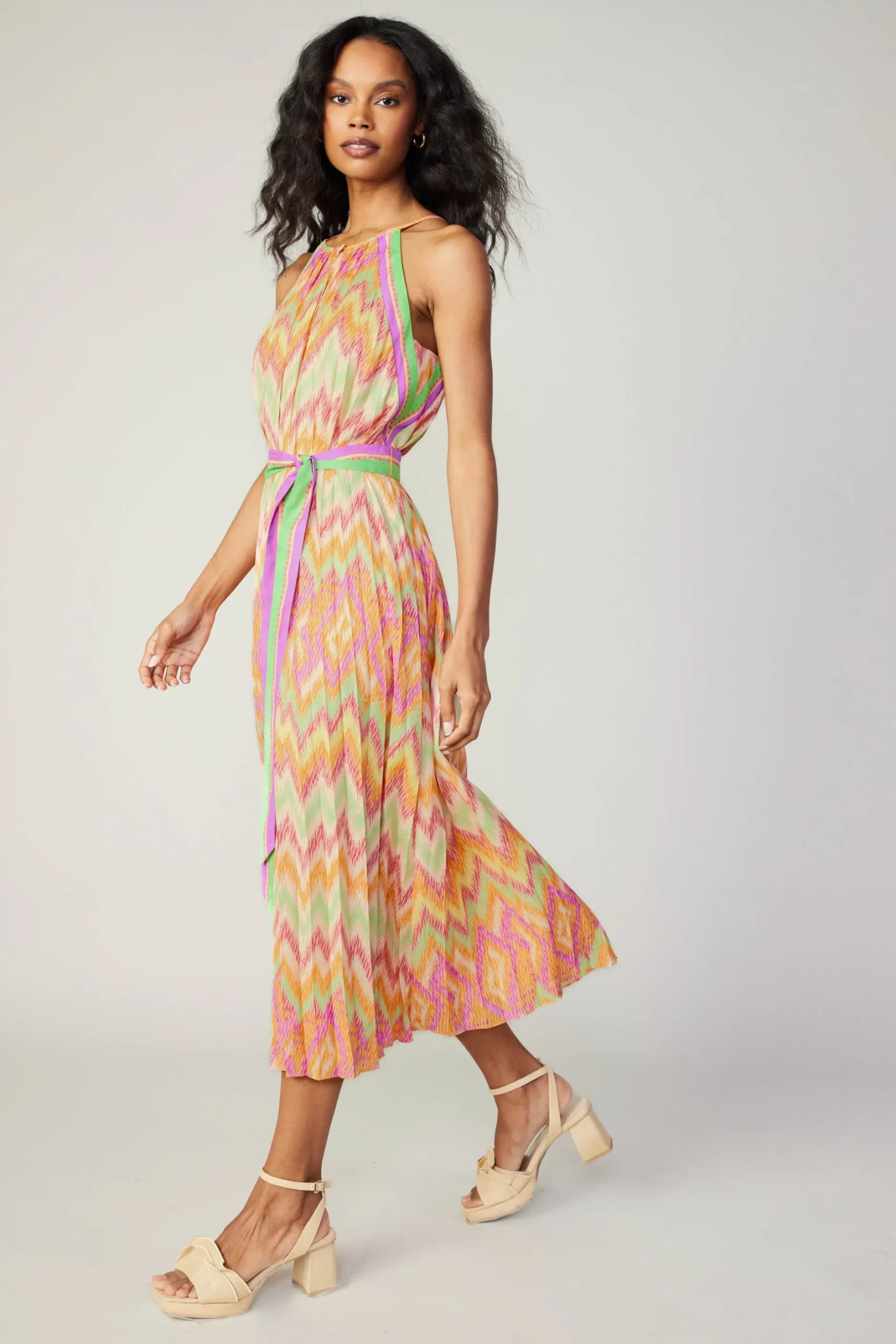 Midi Dresses-Current Air Gradient Chevron Midi Dress ORANGEMLT