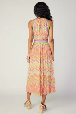 Midi Dresses-Current Air Gradient Chevron Midi Dress ORANGEMLT