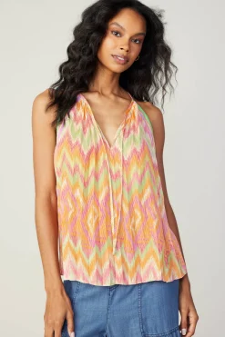 Sleeveless Tops-Current Air Gradient Chevron Tank ORANGEMLT