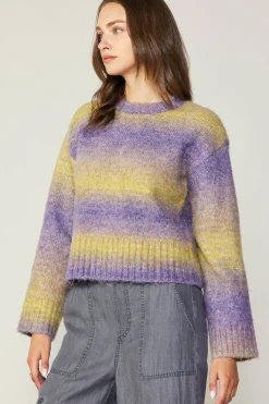 Sweaters-Current Air Gradient Sweater Top PURPLE-YELLOW