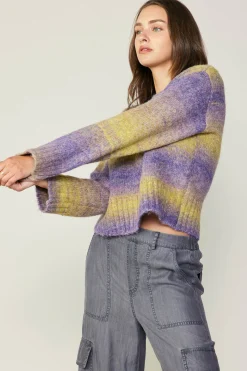Sweaters-Current Air Gradient Sweater Top PURPLE-YELLOW