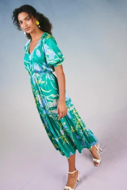Midi Dresses-Current Air Hana Botanical Midi Dress GREENFLORAL