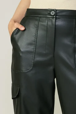 Pants-Current Air High Rise Leather Trousers DARKGREEN