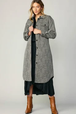 Coats & Jackets-Current Air Houndstooth Long Shacket Coat Grey