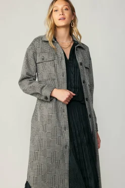 Coats & Jackets-Current Air Houndstooth Long Shacket Coat Grey