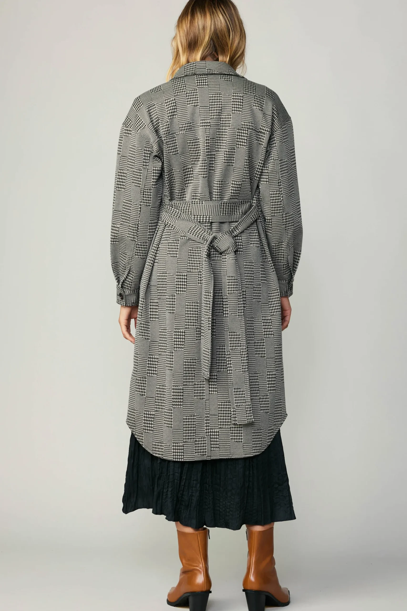 Coats & Jackets-Current Air Houndstooth Long Shacket Coat Grey