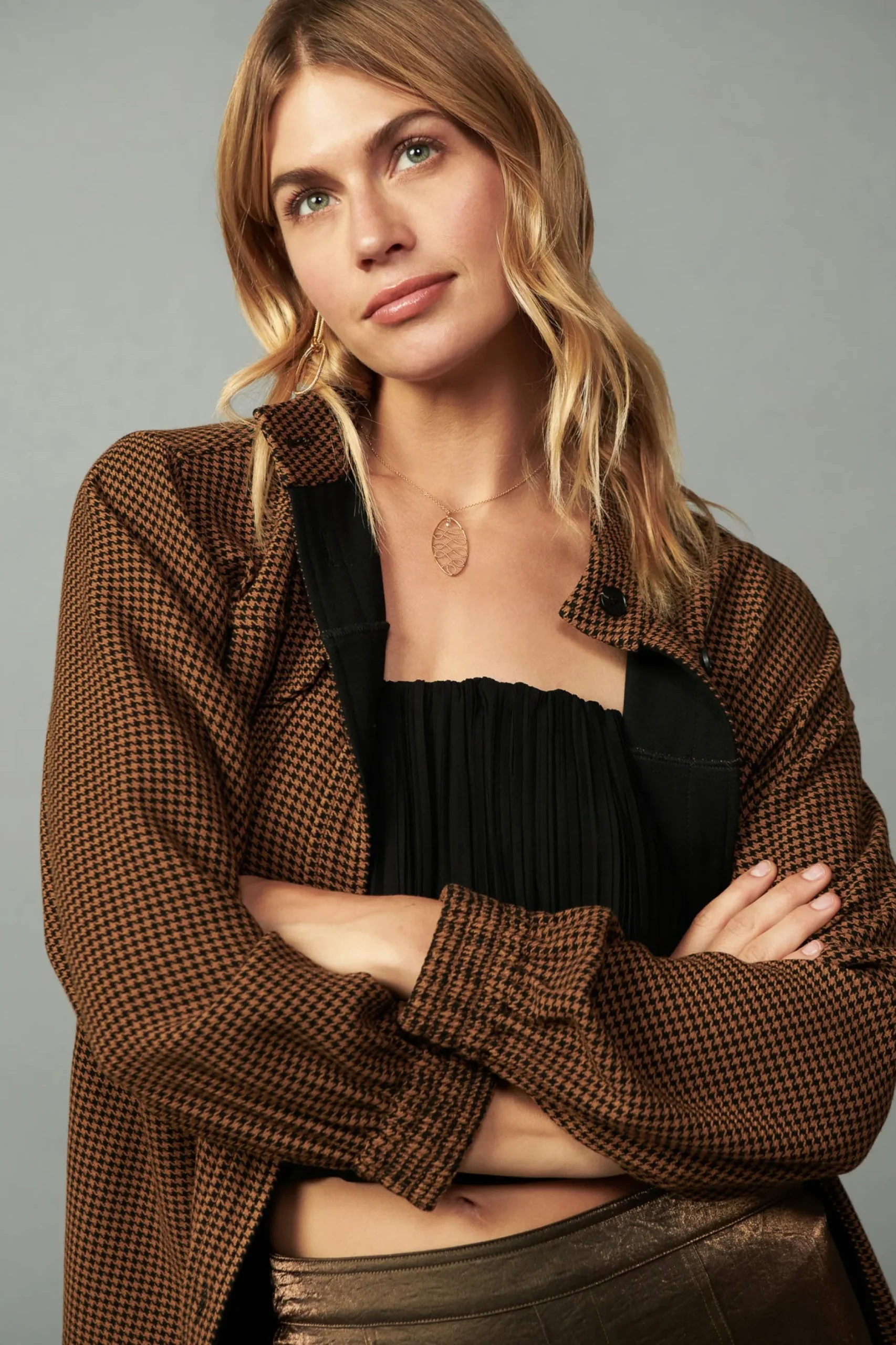 Coats & Jackets-Current Air Houndstooth Oversized Jacket TOFFEE