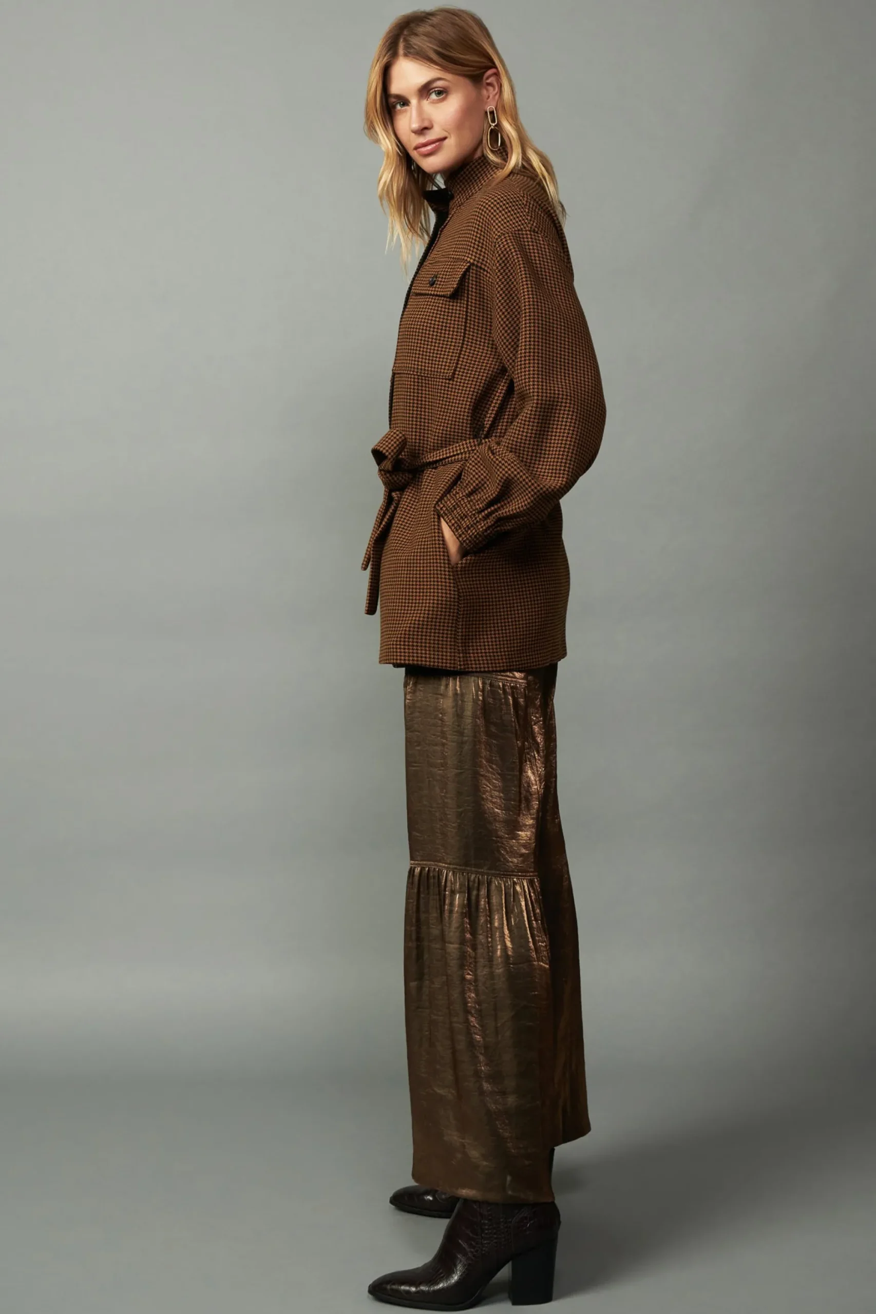 Coats & Jackets-Current Air Houndstooth Oversized Jacket TOFFEE