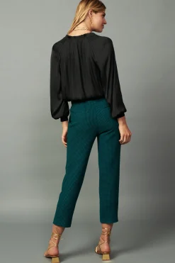 Pants-Current Air Houndstooth Patterned Straight Pants DARKTEAL