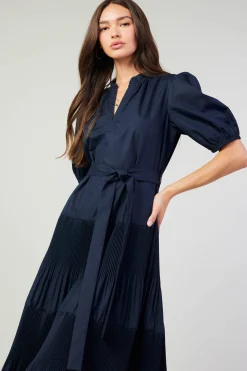 Midi Dresses-Current Air Ilana Pleated Midi Dress NAVY