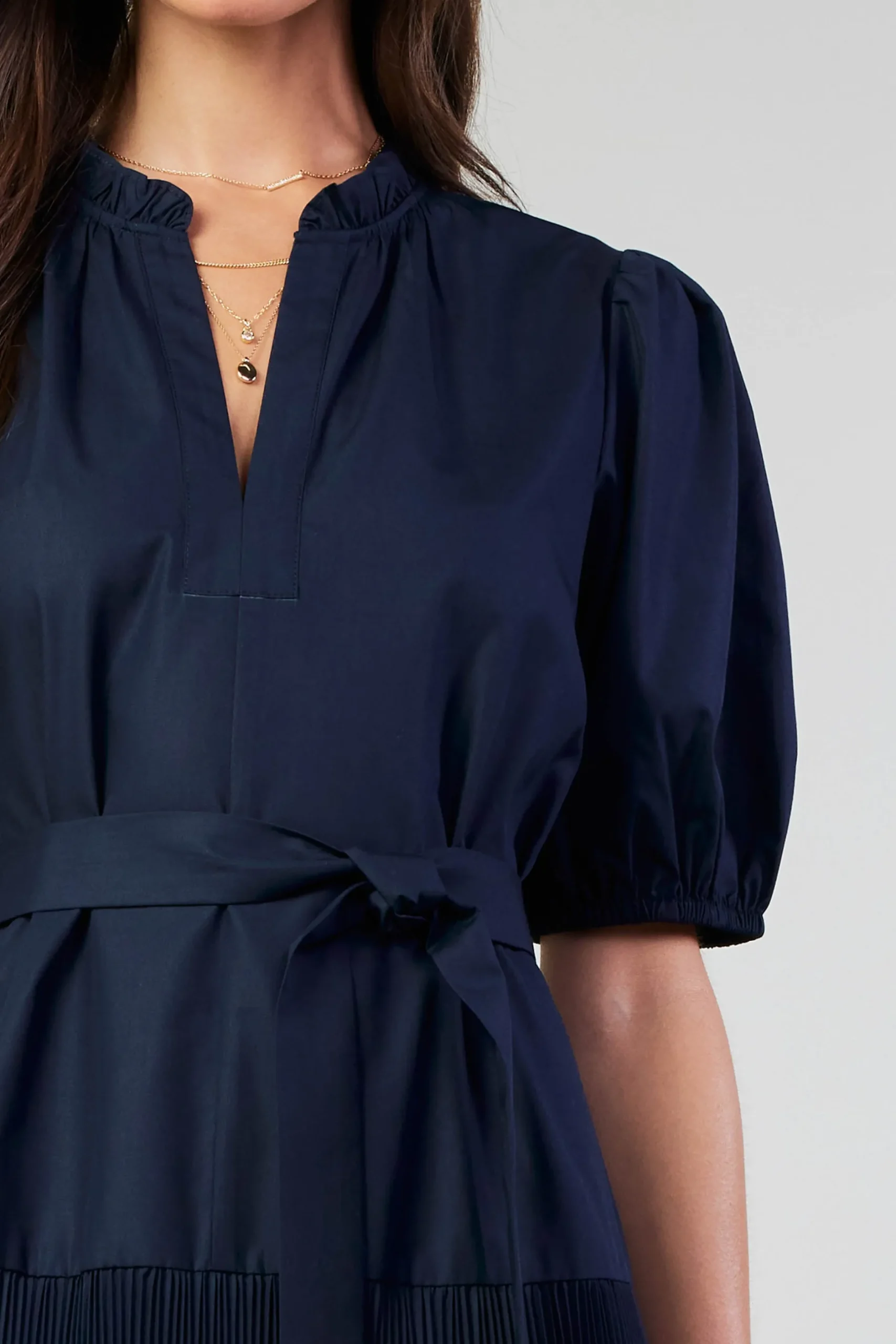 Midi Dresses-Current Air Ilana Pleated Midi Dress NAVY