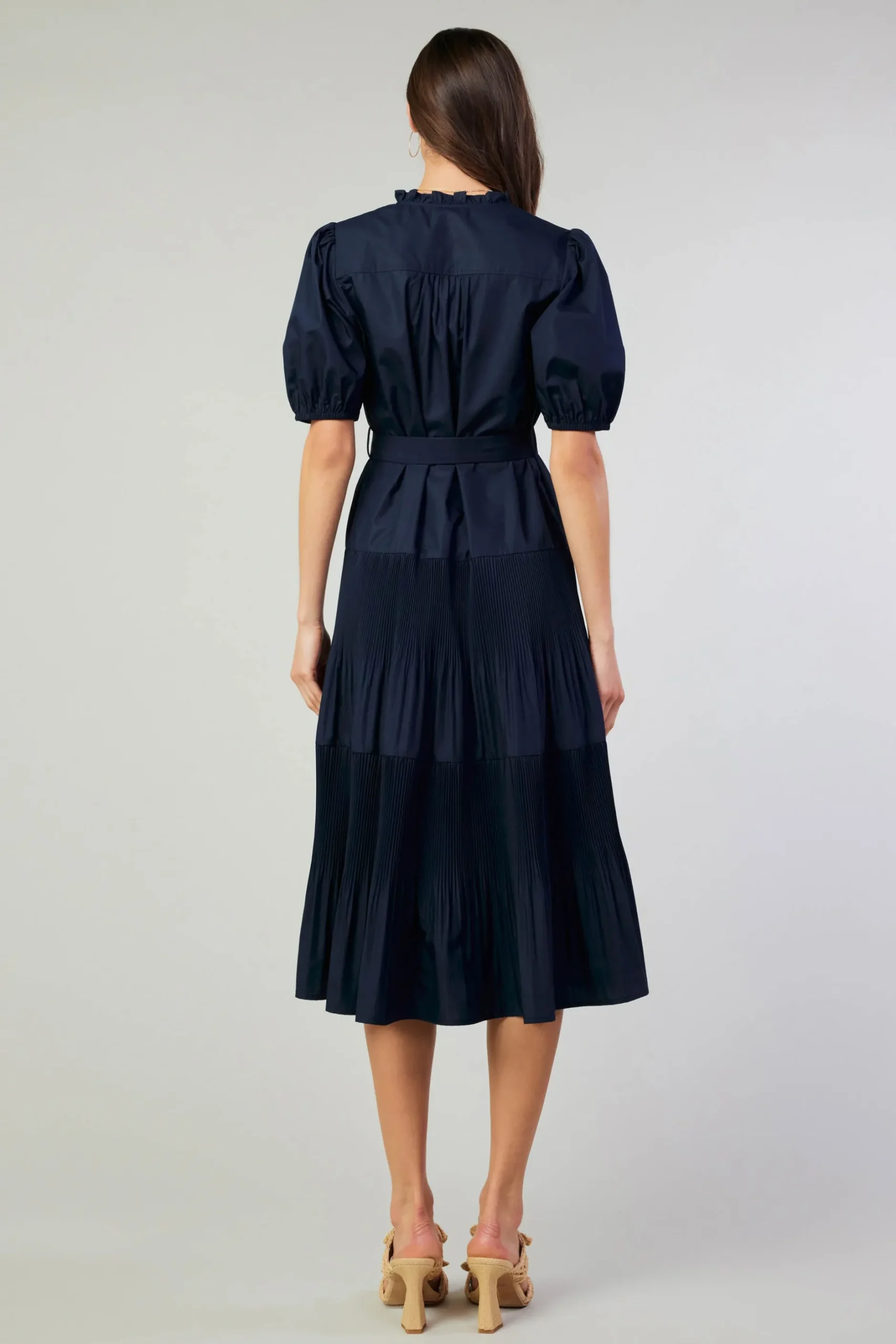 Midi Dresses-Current Air Ilana Pleated Midi Dress NAVY