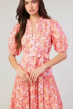 Midi Dresses-Current Air Ilana Pleated Midi Dress REDMLT