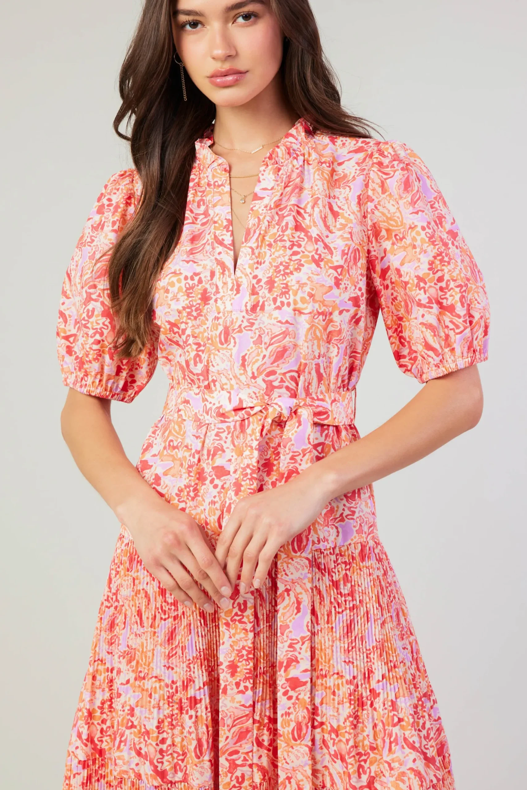 Midi Dresses-Current Air Ilana Pleated Midi Dress REDMLT