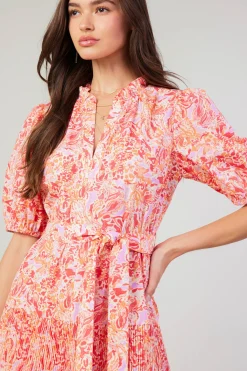 Midi Dresses-Current Air Ilana Pleated Midi Dress REDMLT