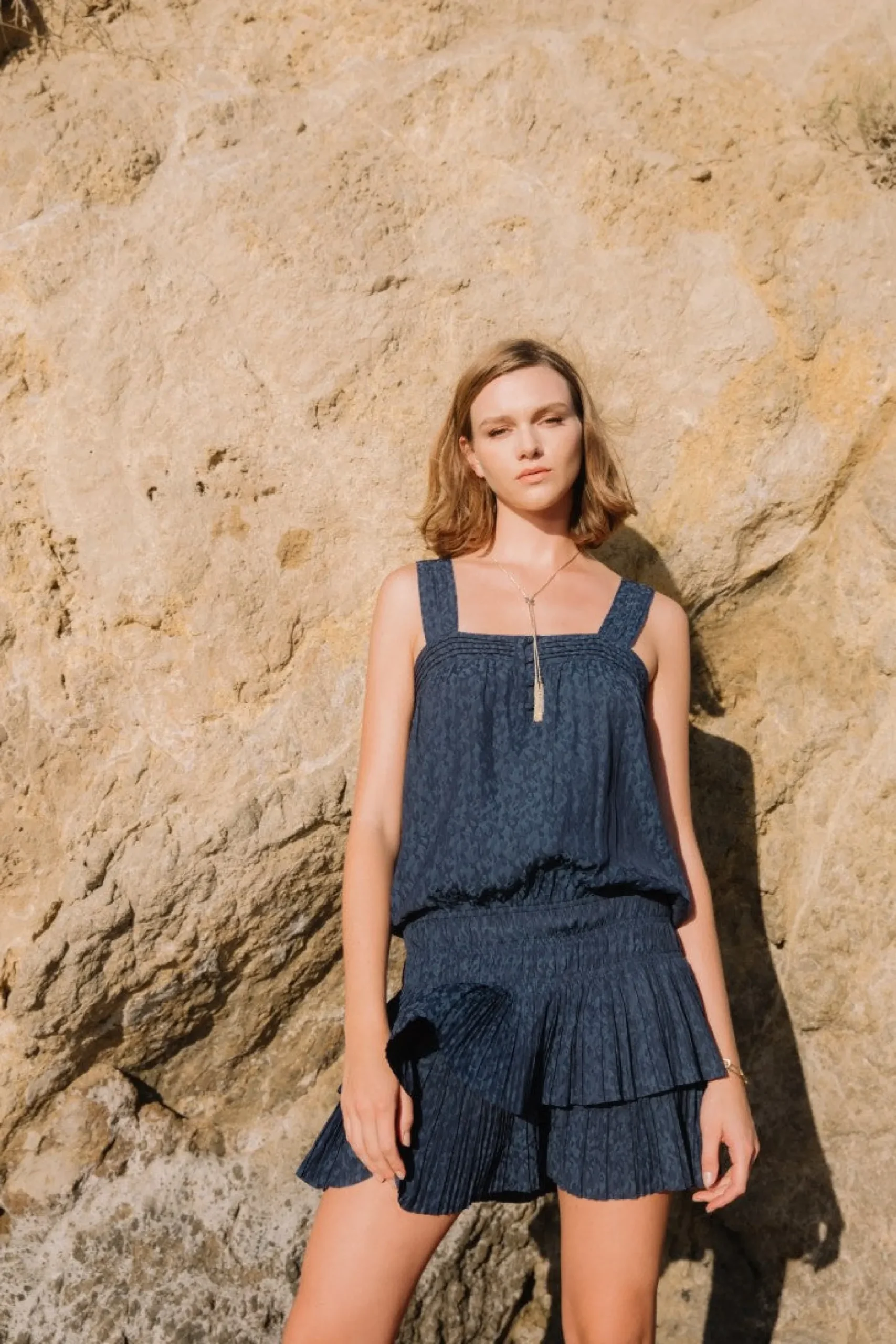 Mini Dresses-Current Air Jacquard Pintuck Mini Dress MIDNIGHTNAVY