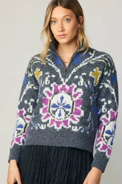 Sweaters-Current Air Jacquard Zip Sweater MULTI