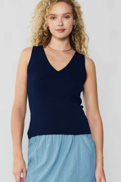 Knitwear|Sleeveless Tops-Current Air Knit Tank Top NAVY
