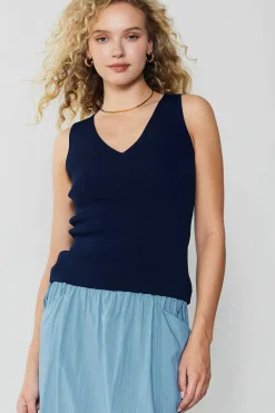 Knitwear|Sleeveless Tops-Current Air Knit Tank Top NAVY