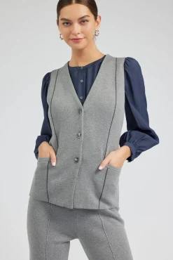 Knitwear-Current Air Knit Vest HEATHERGREY