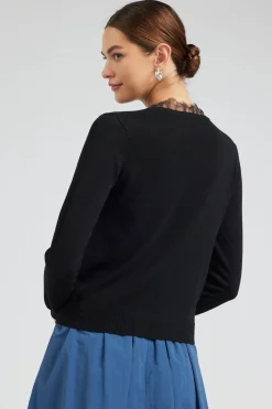 Knitwear|Sweaters-Current Air Lace Detail Sweater Top BLACK